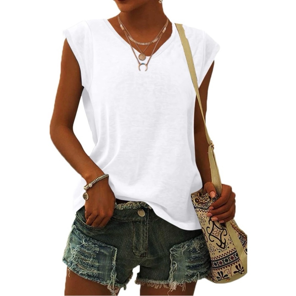 Classic White V-Neck Cap Sleeve Top